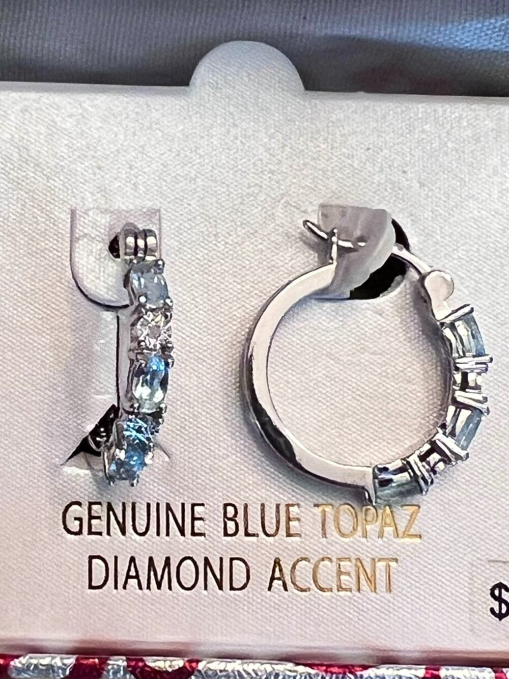 NEW~EARRINGS~Round Silver Tone with Blue and Clear Stones for Pierced Ears